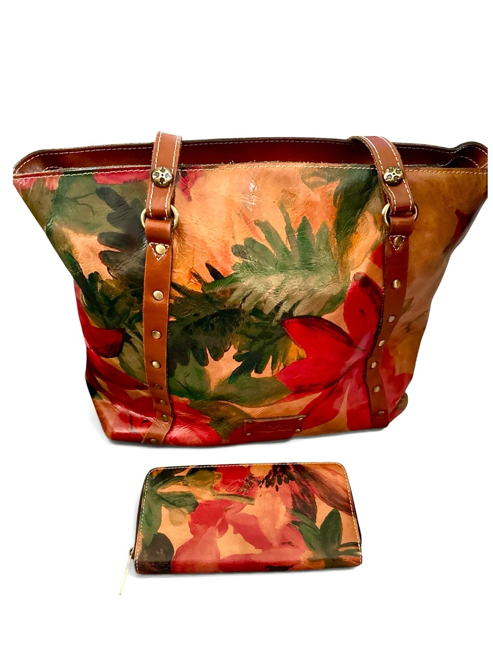 Patricia Nash Tote, Wallet And Dusty. Hand Painted, Italian Leather EUC - Picture 4 of 10